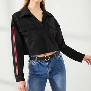 Pocket Front Collar Coat Black